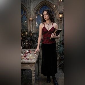 Womens Whimsigoth Vampire Lace Halter Top Size L Fairy Grunge Witchy Festival